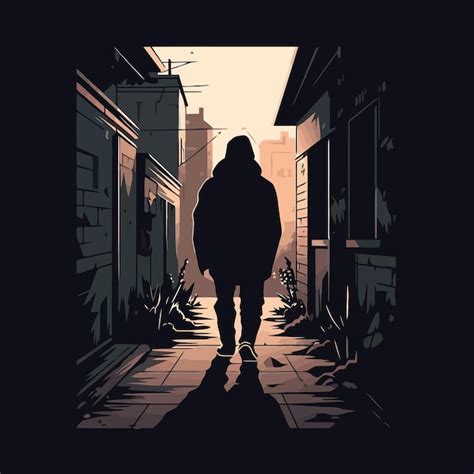 Premium Vector Silhouette Of One Person Walking In The Night