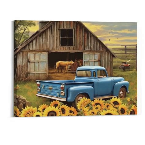 Shiartex Farmhouse Truck Wall Art Old Truck Wall Art Rustic Farmhouse