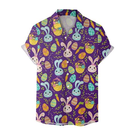 Mens Shirts Casual Stylish Button Down Personality Easter 3d Digital Printing Rabbit Printing