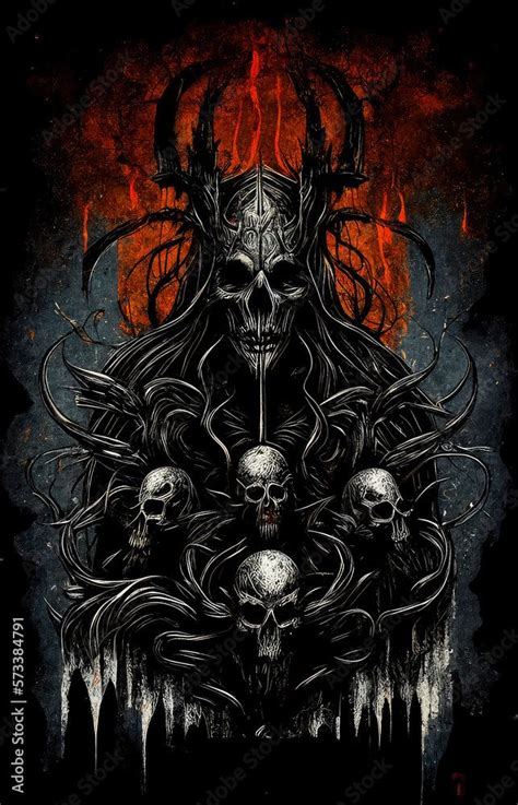 Heavy Metal Poster Illustration With Evil Entity Skulls Demons And