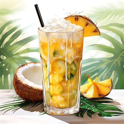 Premium Ai Image Watercolor Of Pia Colada Drink A Tropical Cocktail