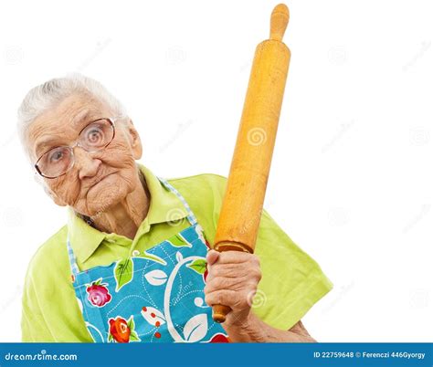 Angry Senior Lady With Rolling Stock Image | CartoonDealer.com #2129473