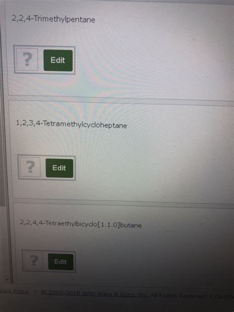 Solved 2,2,4-Trimethylpentane 2 Edit | Chegg.com