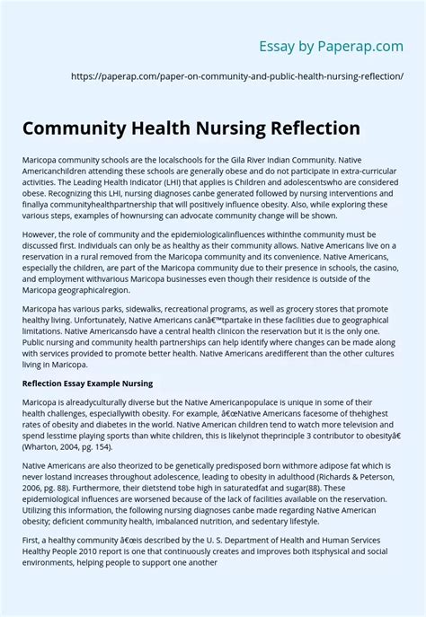 Community Health Nursing Reflection Free Essay Example