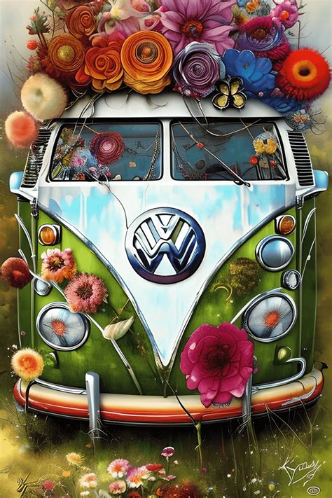 Volkswagen Bus Hippie Style Flowers By Colorfull Jean Baptiste Monge