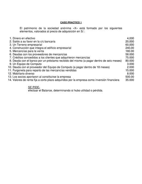 Caso práctico 1 y 2 Diario y Balance CASO PRACTICO 1 El patrimonio