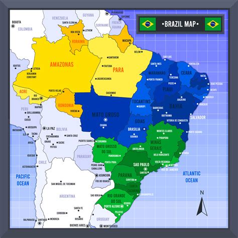 Brazil Country Map And Flag 20552649 Vector Art At Vecteezy