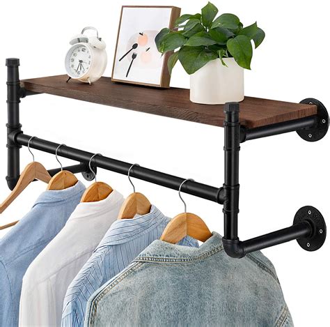 Wall Mounted Industrial Iron Clothes Rack T Bar Pipe Coat Display