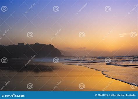 Sopelana Beach At Sunset Stock Photo Image Of Cliff 50601626