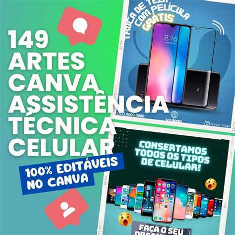 149 Pack Artes Canva Assistência Técnica Celular Instagram Arquivos Silhouette E Scanncut