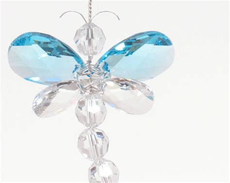 Swarovski Crystal Suncatcher Rear View Mirror Charm Blue Dragonfly