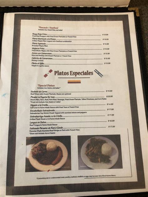 Menu at La Fogata restaurant, Pittsfield