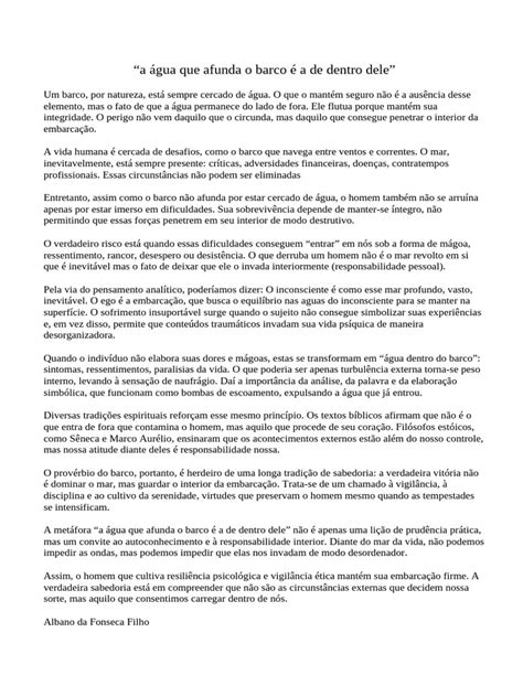 A Agua Que Afunda O Barco É A De Dentro - A Água Que Afunda o Barco É A de Dentro Dele | PDF | Sabedoria