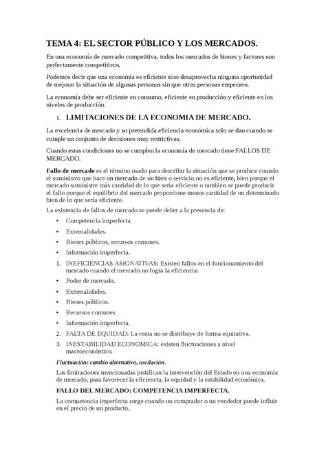 Tema 4 El Sector PÚblico Y Los Mercados En Una Economía De Mercado