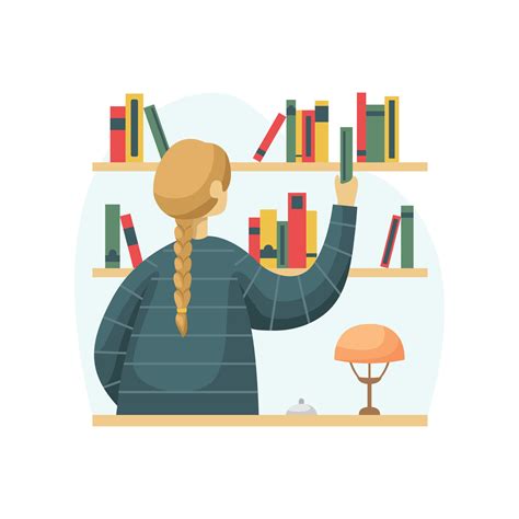 Vector Illustration Of A Librarian Woman Arranging Books On Shelves