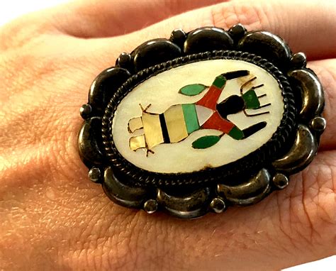 Native American Inlay Coral Turquoise MOP Jet Zuni Ri Gem