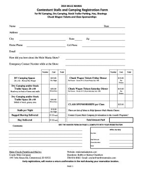 Fillable Online Contestant Stalls And Camping Registration Form Mule