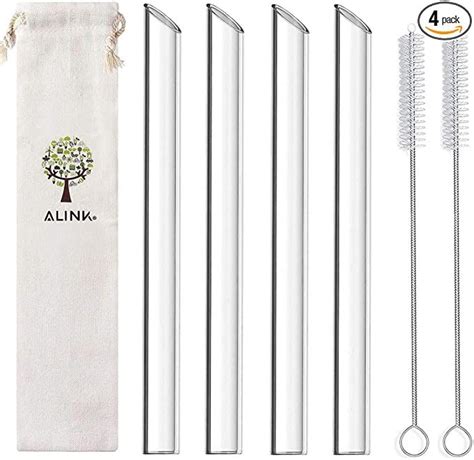 Alink Reusable Glass Boba Straws 14mm Extra Wide Clear Smoothie Straws
