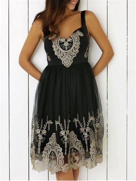 Lace Splice V Neck Sleeveless Black Dress Fashion Black Sleeveless