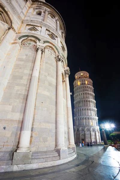 Pisa Piazza Del Duomo With The Basilica Leaning Tower At Dawn Stock