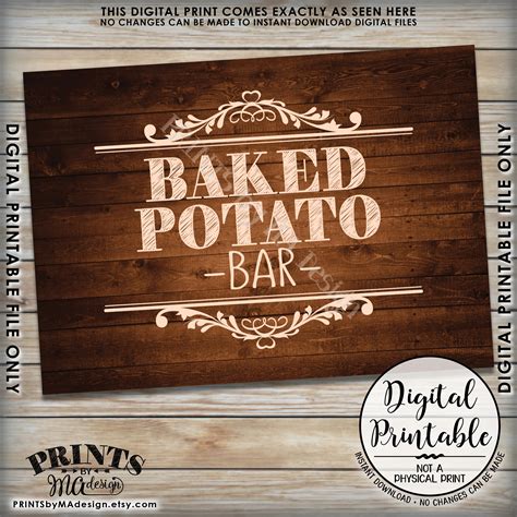 Baked Potato Bar Sign, Potato Sign, Graduation, Birthday, Retirement, Wedding Shower, 5x7 ...