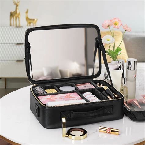 Makeup Bag With Lighted Mirror Travel Make Up Train Case With