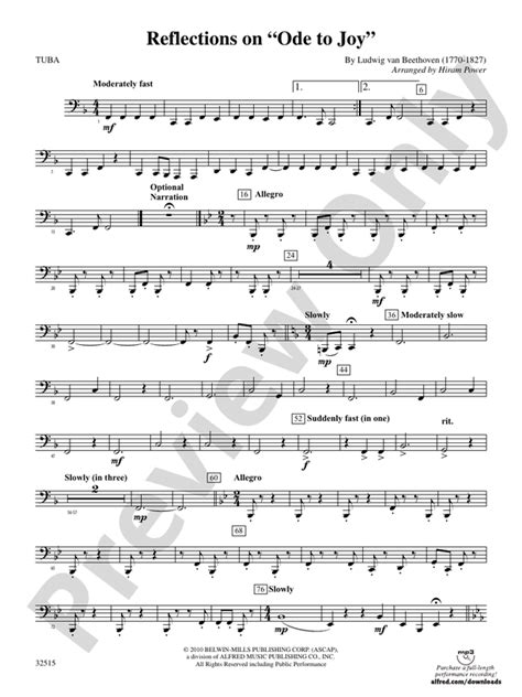 Reflections On Ode To Joy Tuba Tuba Part Digital Sheet Music Download