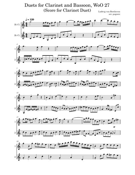 Beethoven Duo For Clarinet And Bassoon Nr 1 Woo 27 Sheet Music For Clarinet In B Flat