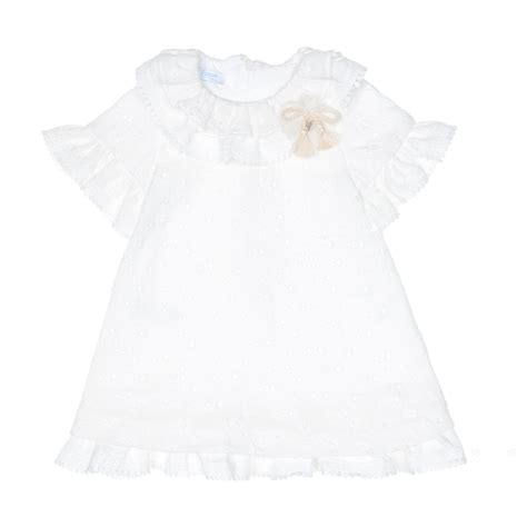 Foque Ivory Floral Embroidered Dress With Ruffle Collar Missbaby