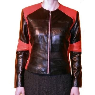 Blouson Femme Cuir Agneau Plong Noir Et Agneau Plong Noir Et Rouge