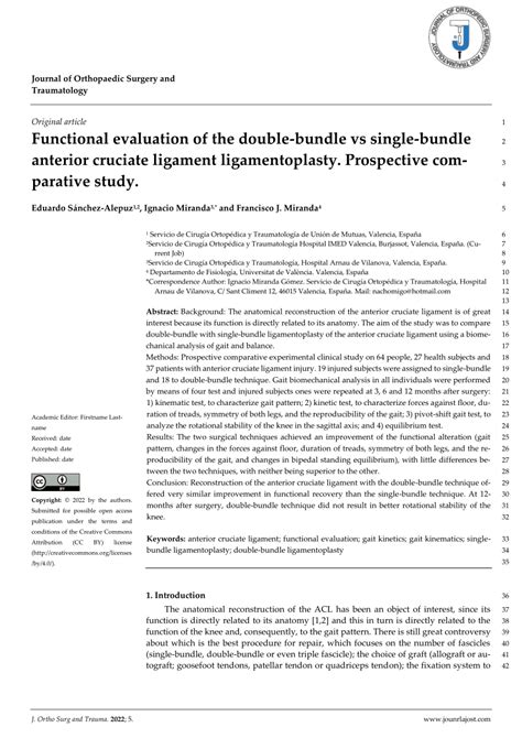 Pdf Functional Evaluation Of The Double Bundle Vs Single Bundle