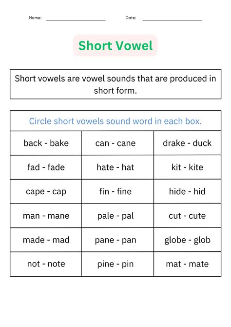 Short Vowel And Long Vowel Worksheets Vowel Sounds Activities For