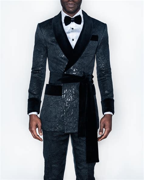 Mens Black Jacquard Tuxedo Suit Custom Made — WelthĒ Lifestyle