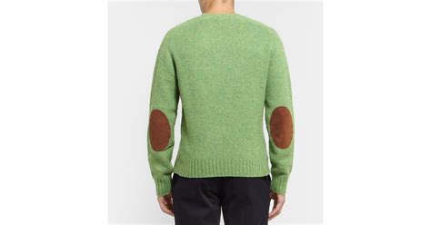 Polo Ralph Lauren Suede Elbow Patch Brushed Knittedwool Sweater In Green For Men Lyst