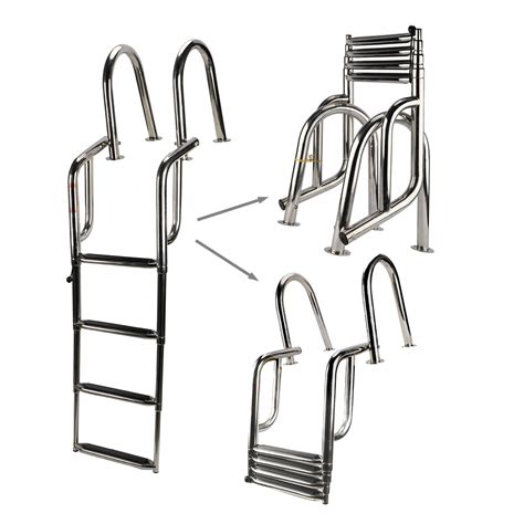 Buy Hyddnice 4 Step Pontoon Boat Ladder Stainless Steel Folding