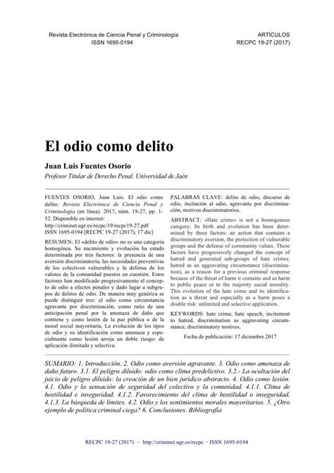 PDF El Odio Como Delito CRIMINETcriminet Ugr Es Recpc 19 Recpc19 27