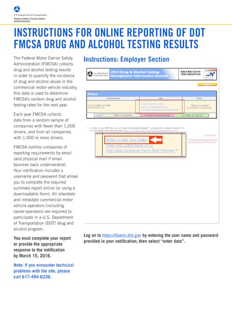 Fillable Online Fmcsa Dot Instructions For Online Reporting Of Dot