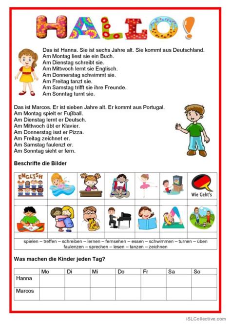 Wochentage Deutsch Daf Arbeitsbl Tter Pdf Doc