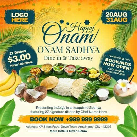 Onam Sadhya Feast Ad Post Template Postermywall