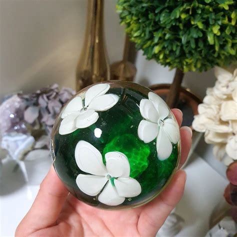 Vintage 1970s Fratelli Toso Venetian Glass Castle Murano Paperweight ~ Green With Large White