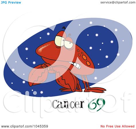 Royalty Free Rf Clip Art Illustration Of A Cartoon Cancer Crab Over A Starry Black Oval By