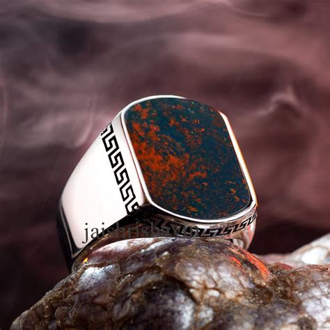 Red Bloodstone Gemstone Ring For Mens Solid Sterling Etsy