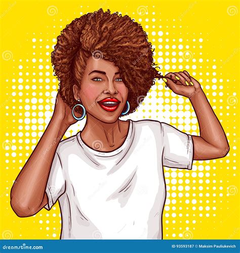 Vector Pop Art Illustration Of A Black Woman Touches Her Hair Stock