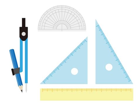 Conjunto de protractor de brújula y regla triangular Vector Premium