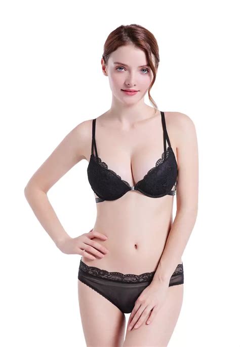 ZITIQUE Women S Spring Summer Cup Lace Trimmed Front Buckle Underwire Push Up Lingerie Set