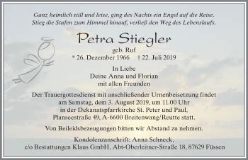 Traueranzeigen Von Petra Stiegler Augsburger Allgemeine Zeitung