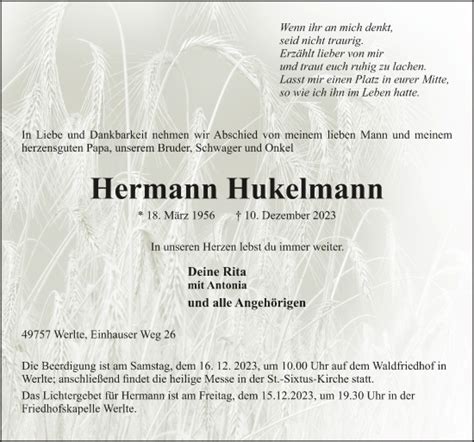 Traueranzeigen Von Hermann Hukelmann Noz Trauerportal