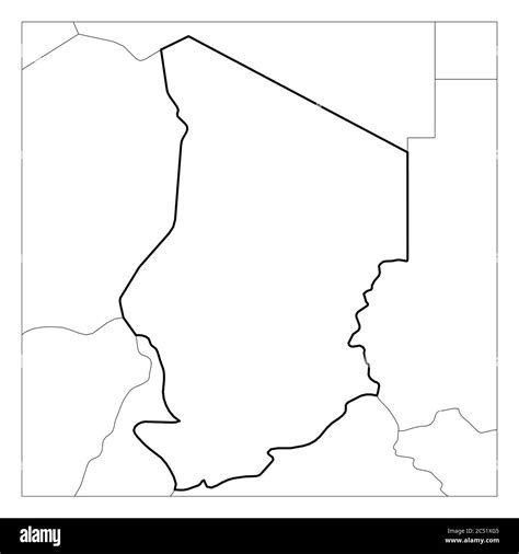 Map Of Chad Black Thick Outline Highlighted With Neighbor Countries