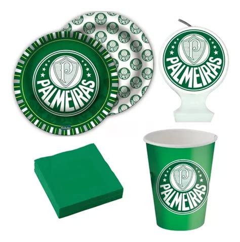 Kit Festa Palmeiras Copos Pratos Vela Plana E Guardanapo