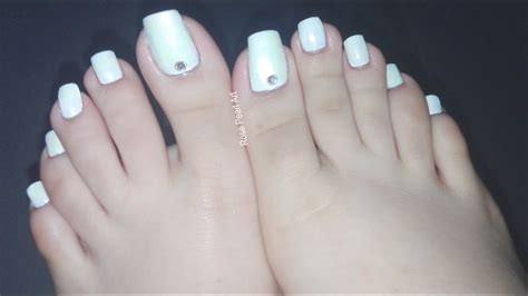 Pearl White Pedicure Beach Toe Nails Summer Toe Nail Art Tutorial For